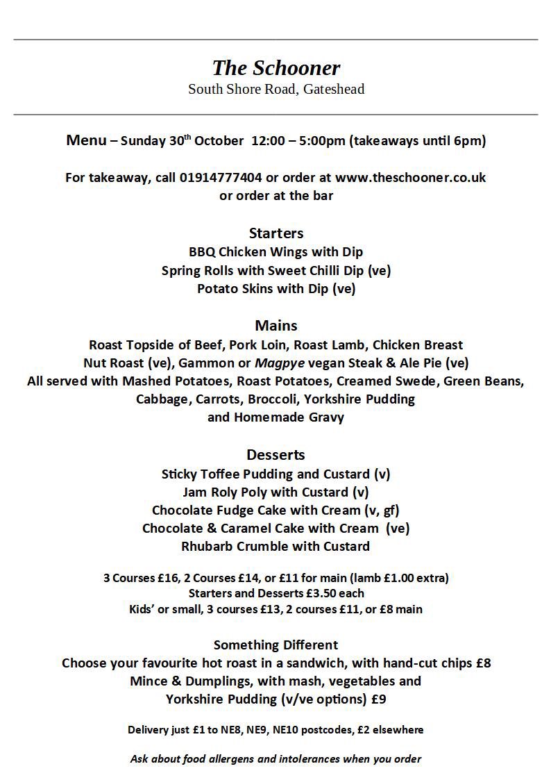 This Sunday’s menu