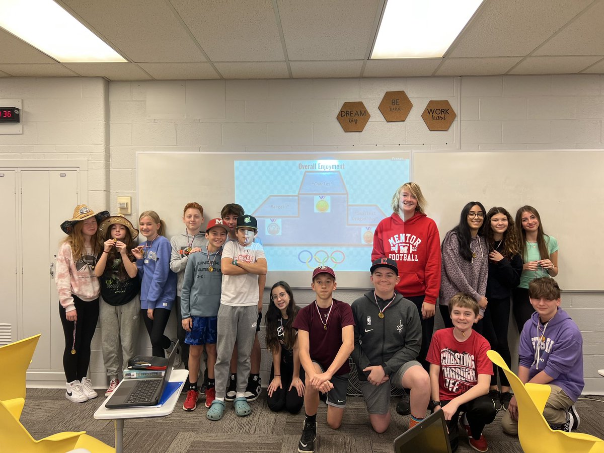 MrsMcKenrick's tweet photo. Spent our class time today celebrating the final ceremony of our Short Story Olympics! Students did a great job explaining and defending their gold medal winners and earned some gold medals themselves! Thank you to @MrsDwyer7 for all her amazing collaboration on this unit! 🏅 https://t.co/uro4EaFWdV