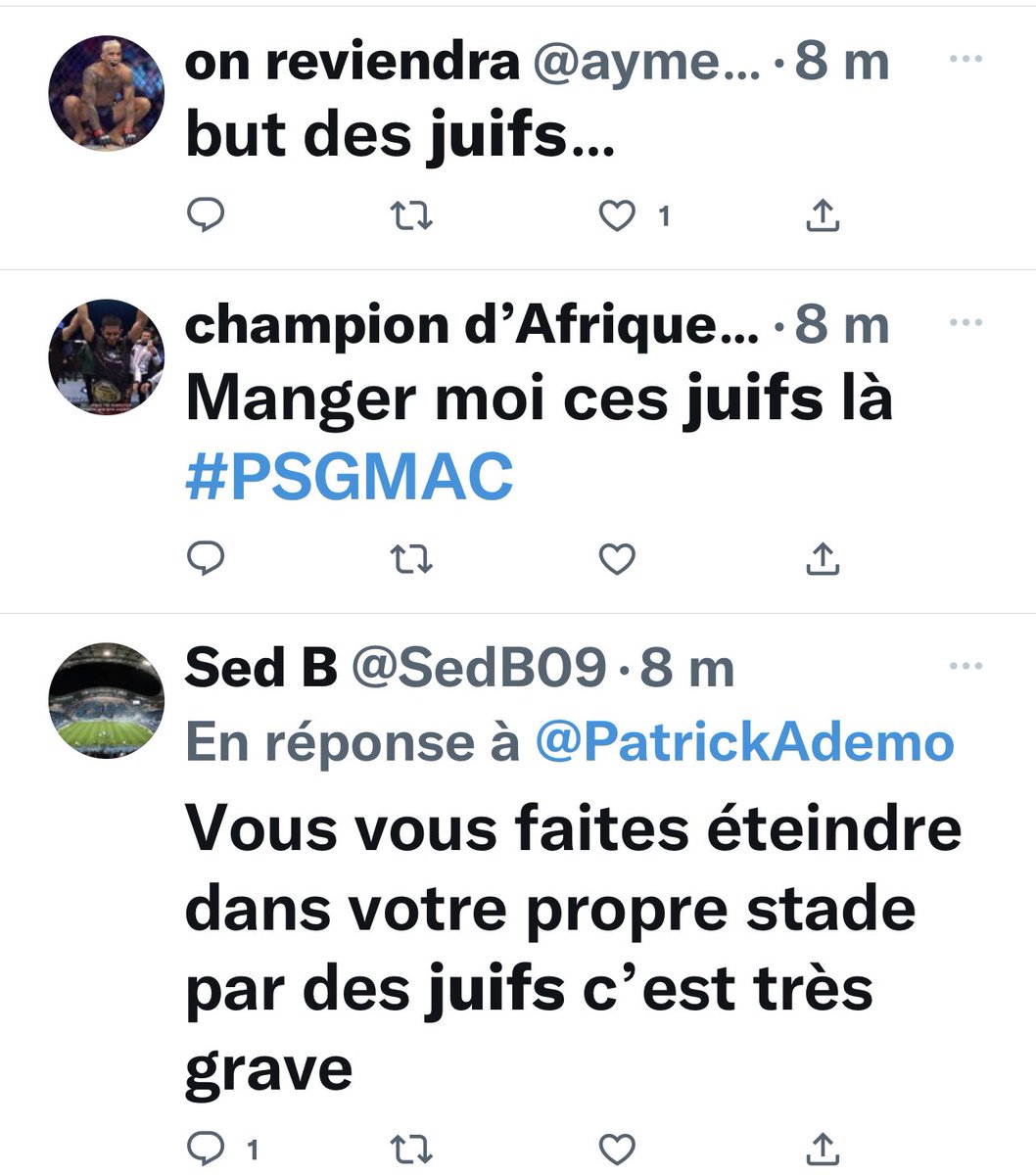 BLEUKLEINN's tweet photo. 🛑 Ce soir c’est l’horreur absolue sur Twitter. Que font les pseudos modérateurs de @TwitterFrance @TwitterSafety ? ?? 
Expliquez-nous encore qu’il n’y a pas de relation entre la haine #isreal et #Antisemitisme #PSGMaccabiHaifa https://t.co/9MUbe5mHxU