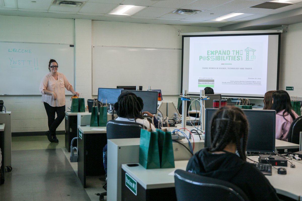 durhamcollege's tweet photo. Today, we hosted day one of the Young Women in Science, Technology and Trades Conference at the Oshawa campus! Girls from grades 7 and 8 participated in hands-on workshops in DC’s industry-grade facilities and innovative learning spaces.  #SkilledTrades #WomenInSTEM https://t.co/IUlxeDNIFL