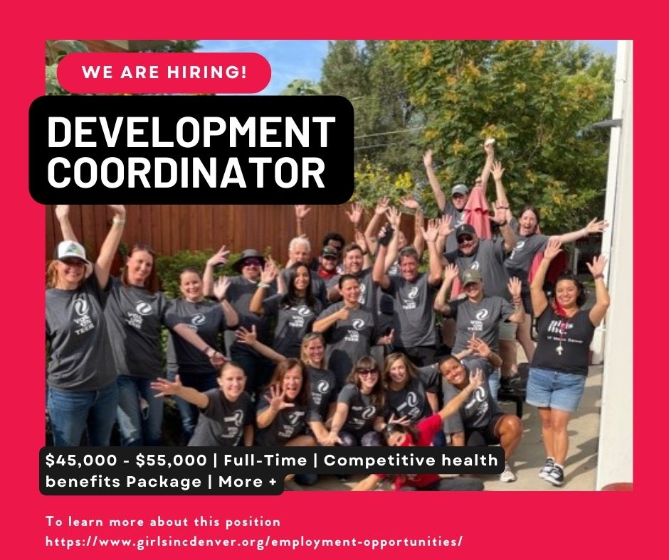 GirlsIncDenver's tweet photo. Join our team! 
We are a mission driven organization focused on inspiring all girls to be STRONG, SMART, and BOLD. Do you love data driven relationships and donor communications? If YES, apply to our Development Coordinator role!  

To learn more: https://t.co/iKY9enqMad https://t.co/fu8IXUvh6I
