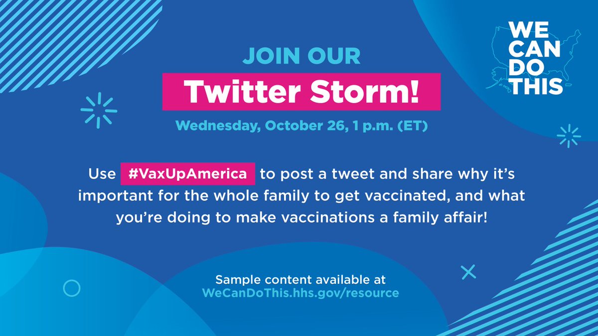 As @POTUS said today, we can do so much now to protect the health of our loved ones by getting an updated #COVID19 vaccine. Join our Twitter Storm tomorrow at 1pm ET with #VaxUpAmerica to spread the word. Grab content ideas here: bit.ly/3Fd6d77