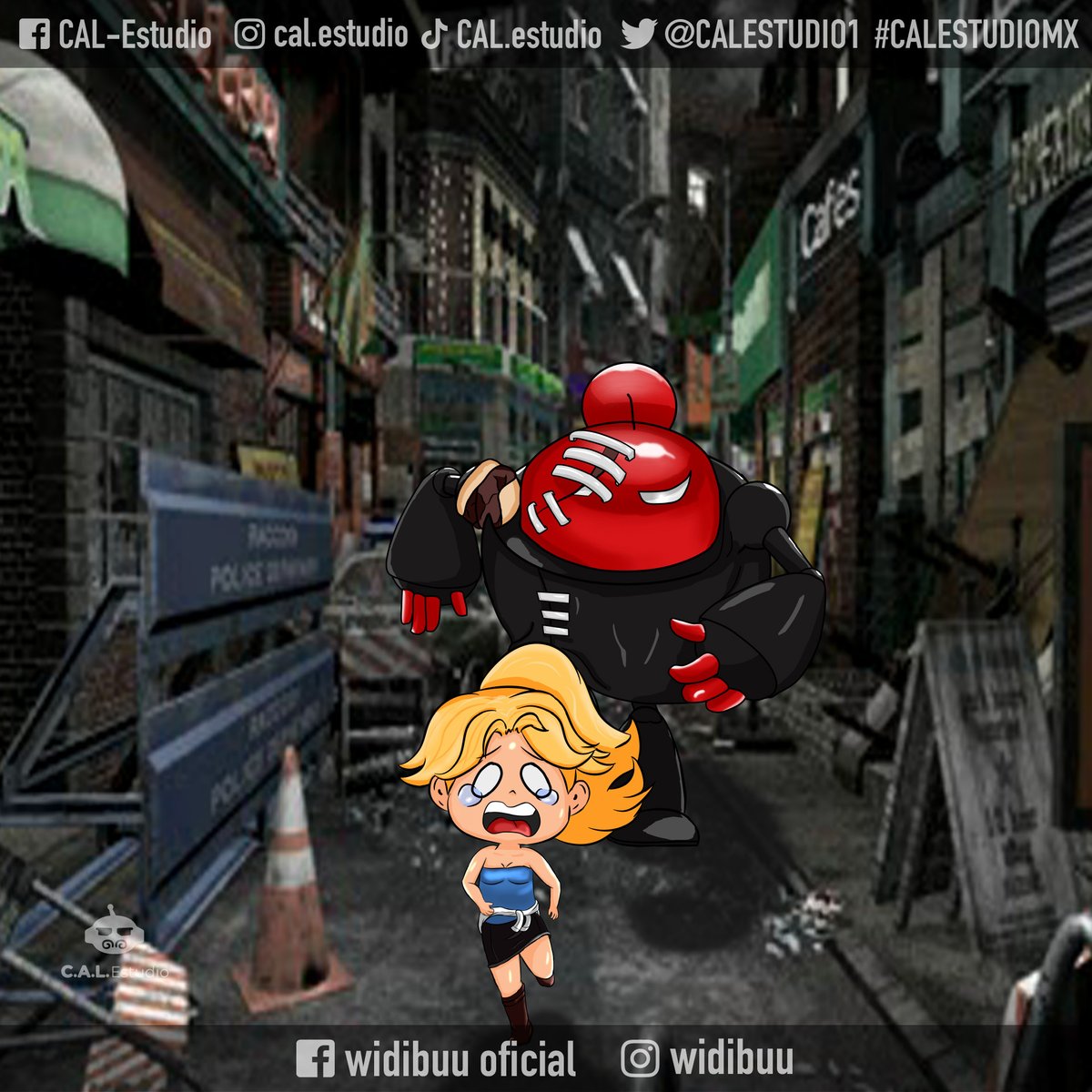 CALESTUDIO1's tweet photo. Parodia de #residentevil3nemesis para celebrar su 23 aniversario, elaborado por nuestro colaborador @widibuublindado  que realizó este pequeño #comic con la participación de Cali nuestra mascota.
#ResidentEvil #residentevil3 #fanart #Octubre2022 #ilustracion #ilustraciondigital https://t.co/VnjJA6MLVg