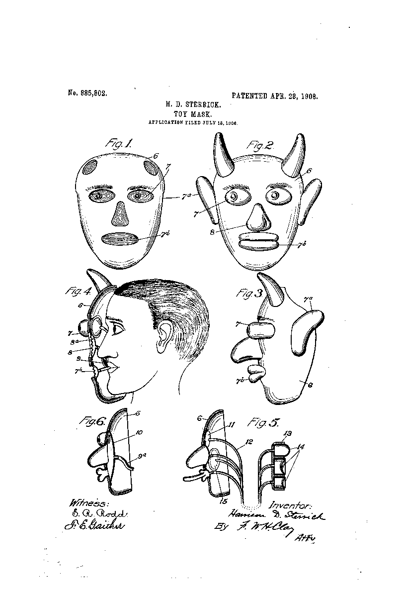 IPLawyersLA's tweet photo. Halloween IP: Vintage Mask Edition 🎭🎃💀 Some of these creepy patents are over 100 years old, with one even dating back to 1899! #IntellectualProperty #Halloween https://t.co/VlMyi0BoNi