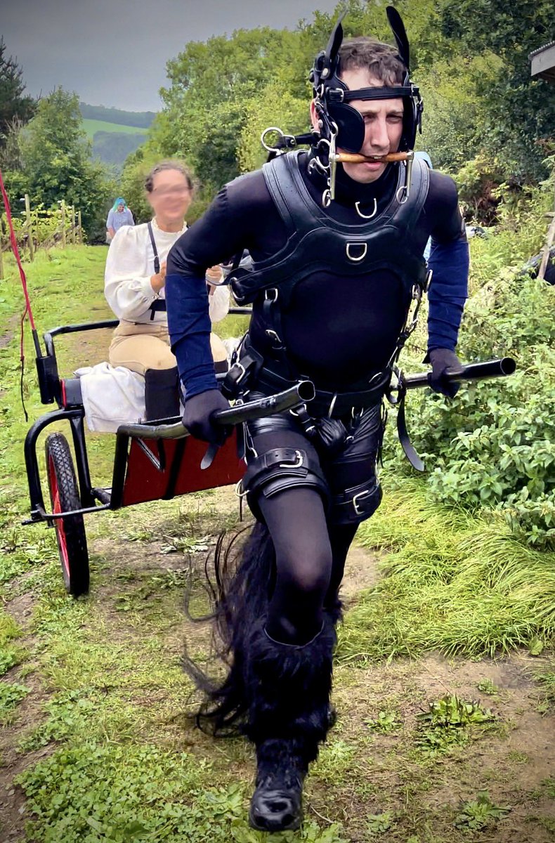 #ponyplay #petplay #bdsm #furyfantasy #leather pulling at kinky camping.