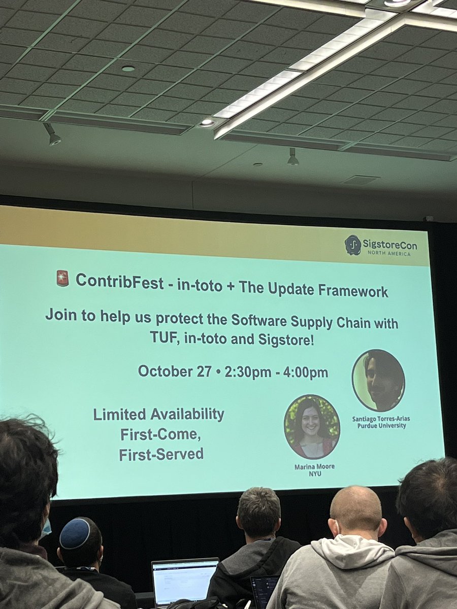 lisaironcutter's tweet photo. #KubeCon ContribFest – in-toto and The Update Framework

Join to help us protect the Software Supply Chain with TUF, in-toto, &amp; @projectsigstore 

Oct. 27, 2:30-4pm https://t.co/nM7rChWjXz