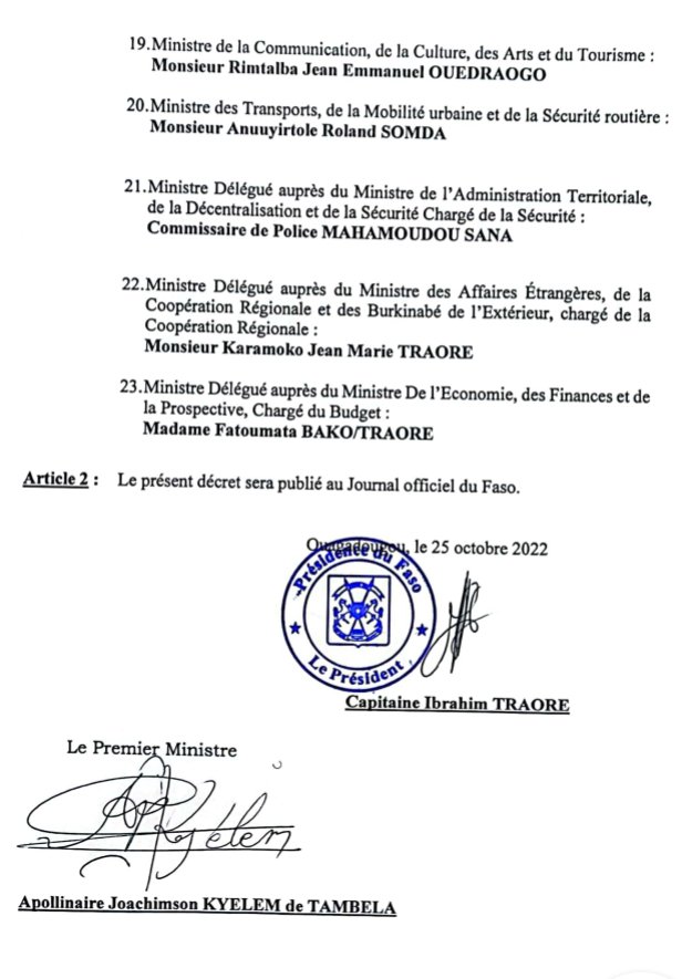 sigbf's tweet image. Décret portant composition du Gouvernement

#Com_Gouv_BF
#SIGBurkina
#BurkinaFaso