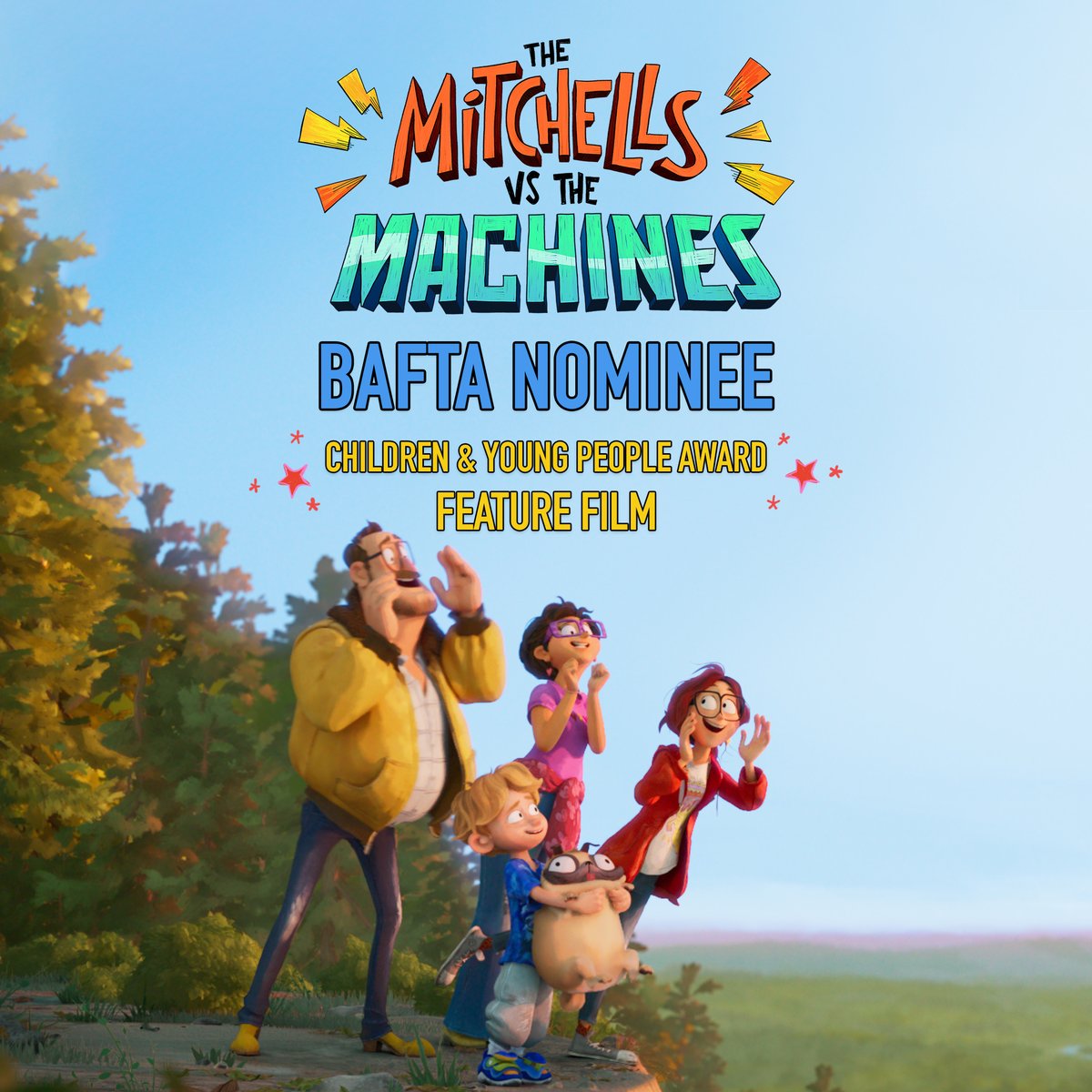 Shout it with us: #TheMitchellsVsTheMachines is a nominee for the 2022 BAFTA's Children &amp; Young People Awards!!!