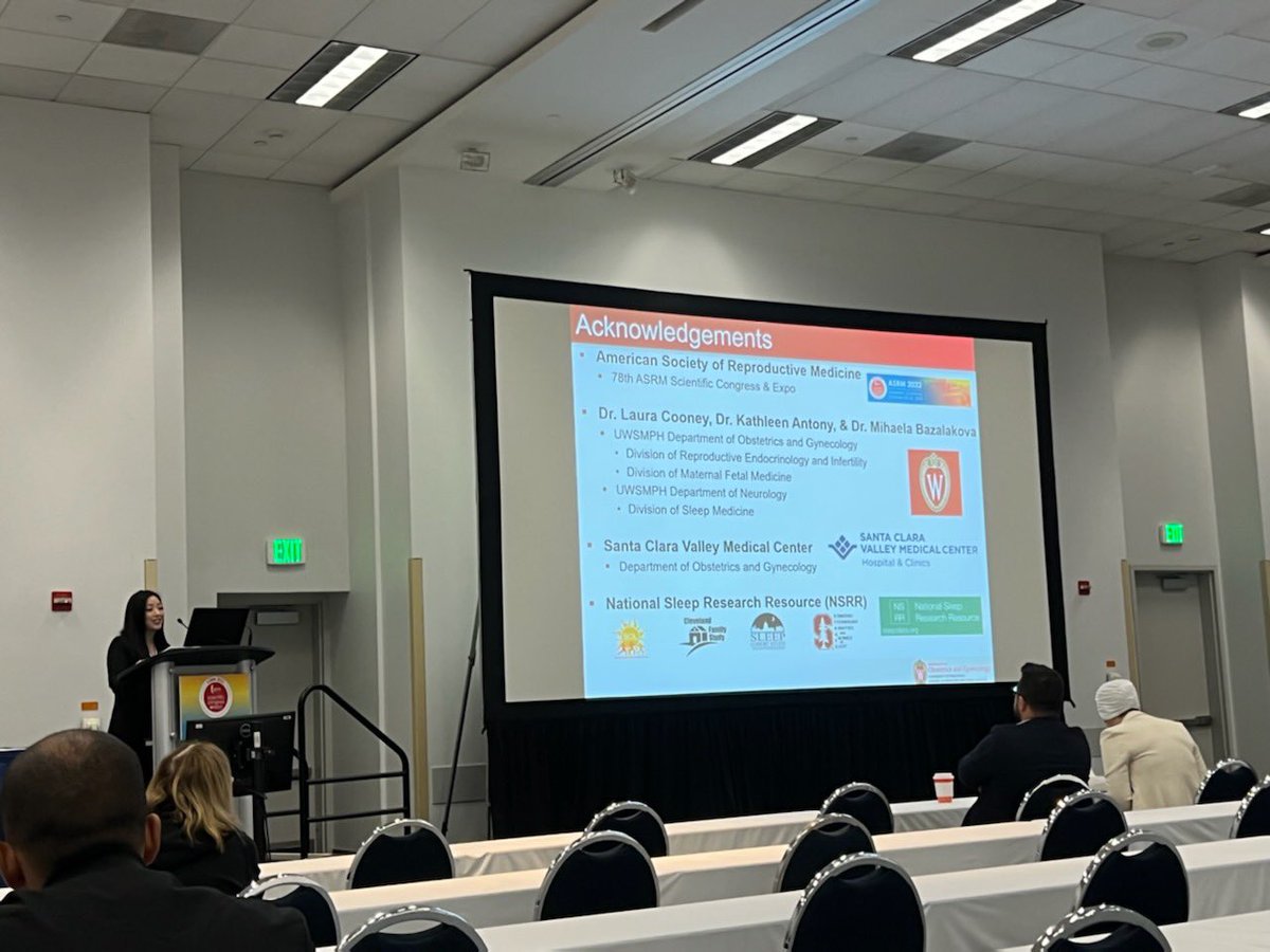 So honored to orally present my research at #ASRM2022 this year! A huge thank you to Dr. @LauraCooneyMD, Dr. @KathleenAntony, and Dr. Bazalakova of @WiscObGyn and @UW_Neurology for your mentorship and support. I feel so inspired! @NSRR @WISleepCohort #ASRM #REI