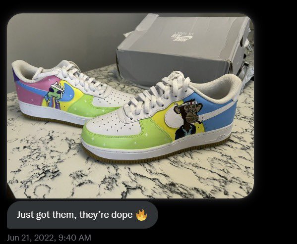 Agk_1011's tweet photo. @cryptojanswiss @cryptojanswiss Can we do custom nike AF1 sneakers for the fellow BAYCs?
Attached below is my hand painted example! https://t.co/J7frQmx1bD