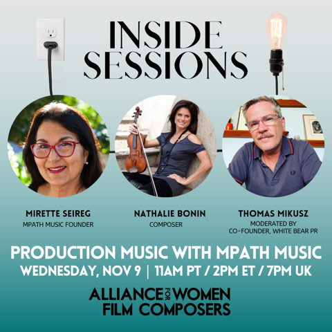 Please join us and The Alliance for Women Film Composers on Wednesday, November 9th at 11 am for an Inside Session: All About Production Music!
Register here:
lnkd.in/gPF-ud4j

#music #theawfc #womencomposers #productionmusic #apmmusic #kpm #wbenc