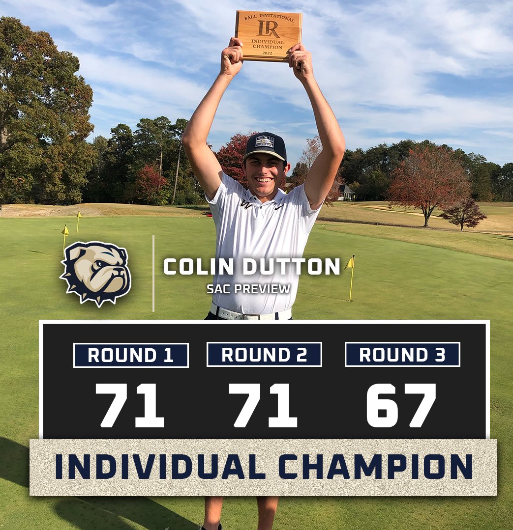 WU_Bulldogs's tweet photo. 🏆CHAMP🏆

Colin Dutton fires a final-round 67 to take home the individual title at the LR Invitational! 

He finished -7 for the tourney, with teammate Filippo Grossi finishing 2nd! 

#OneDog https://t.co/0I2kUa4mBz