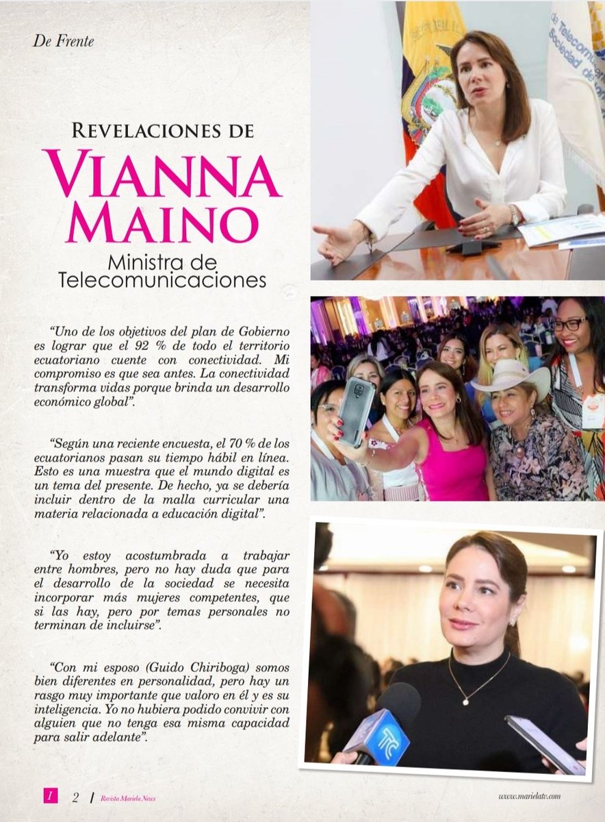 marielaviteri's tweet photo. 🤩Revelaciones de @vmaino , ministra de Telecomunicaciones @Telecom_Ec en exclusiva para #RevistaMariela 👑

📲Descárgala ahora👉 https://t.co/AExlMySGc1

...
@revistamariela
#RevistaMariela #RevistasEcuador #EcuadorDigital #ViannaMaino https://t.co/DNw1GC2aWj