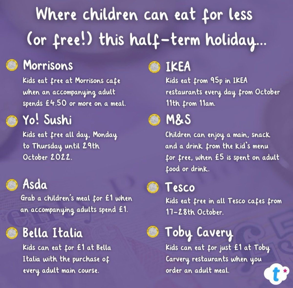 GeorgeSpicerSch's tweet photo. Where can children eat for less (or free!) this half-term holiday? ๐ฝ๐Please retweet and share! #halfterm #eatforless https://t.co/sACjebIaTQ