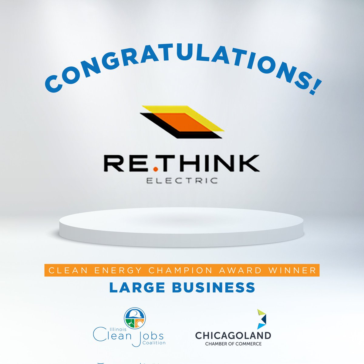 Today, <a href="/ilcleanjobs/">Illinois Clean Jobs</a> and <a href="/ChicagolandCmbr/">Chicagoland Chamber of Commerce</a> hosted the inaugural Clean Energy Champion Awards. Rethink Electric was the winner of the Large Business category! Congratulations to our team and all of the winners! #CEJAworks