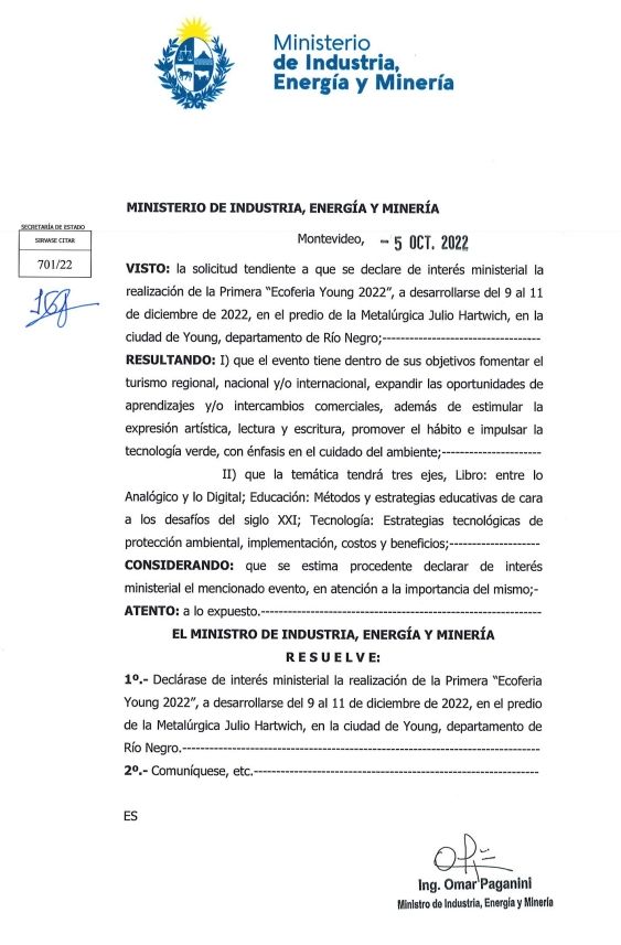 Estamos muy agradecidos de que el <a href="/MIEM_Uruguay/">MIEM Uruguay</a>, declarar nuestra ECOFeria de interés ministerial