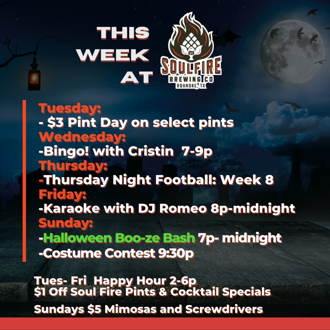 🔥 This Week at Soul Fire: #roanoketx #roanoketexas #brewerylife #texascraftbeer