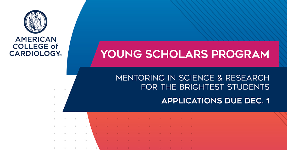 The Young Scholars program is an initiative of #ACCAcademic Member Section & local State Chapters that provides promising young students w/ an introduction to the field of cardiology & strengthen the pipeline of talent for the future. Learn more & apply: bit.ly/3ecAbgg