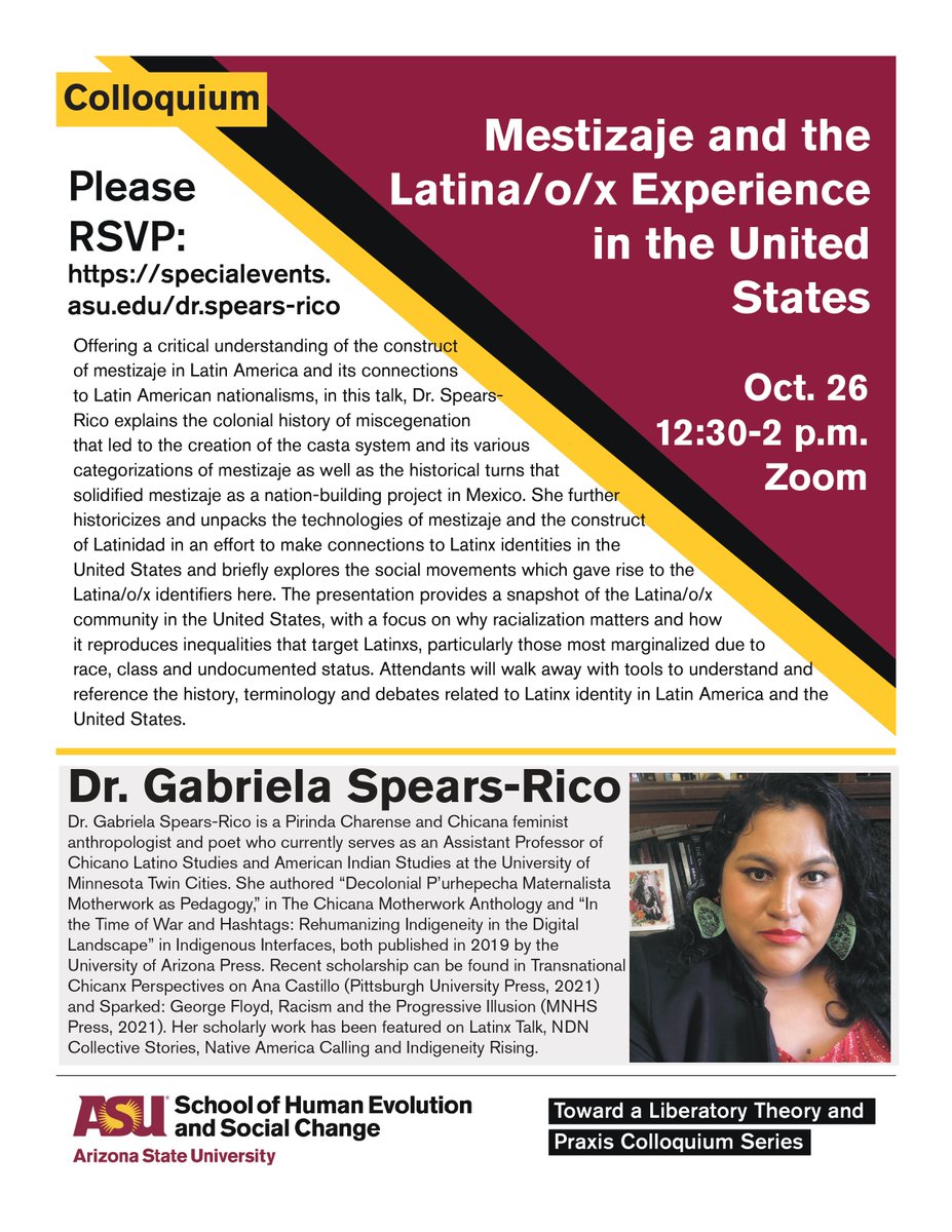 glegziabher's tweet photo. Reminder that the fall 2022 kick-off of our "Toward a Liberatory Theory and Praxis" colloquium series by Dr. Gabriela Spears-Rico is tomorrow at 12:30p.m. AZ Time. If you haven't RSVP'd yet, please use the link below and join us! #TLTP
RSVP Link: https://t.co/Q6dPMQDQ4n https://t.co/uCbLyb96tB