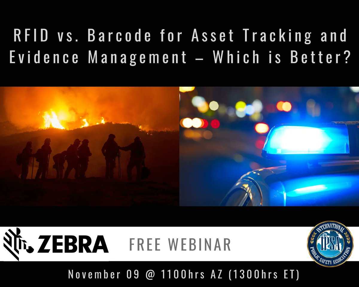 joinipsa's tweet photo. Join us on 09 November for this free webinar (and share with others)! RFID vs. Barcode for Asset Tracking and Evidence Management – Which is Better? https://t.co/zDrQ6lso08
#joinipsa #webinar #FirstResponders #free https://t.co/rmBzXdrLz8