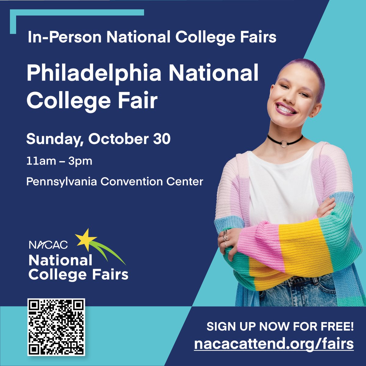#SpreadtheWord Our next In-Person National College Fairs will be held on Sunday, Oct 30 in Philadelphia and St. Louis. For more information, visit nacacattend.org/fairs #collegefair #collegefairs #NACAC #NACACfairs