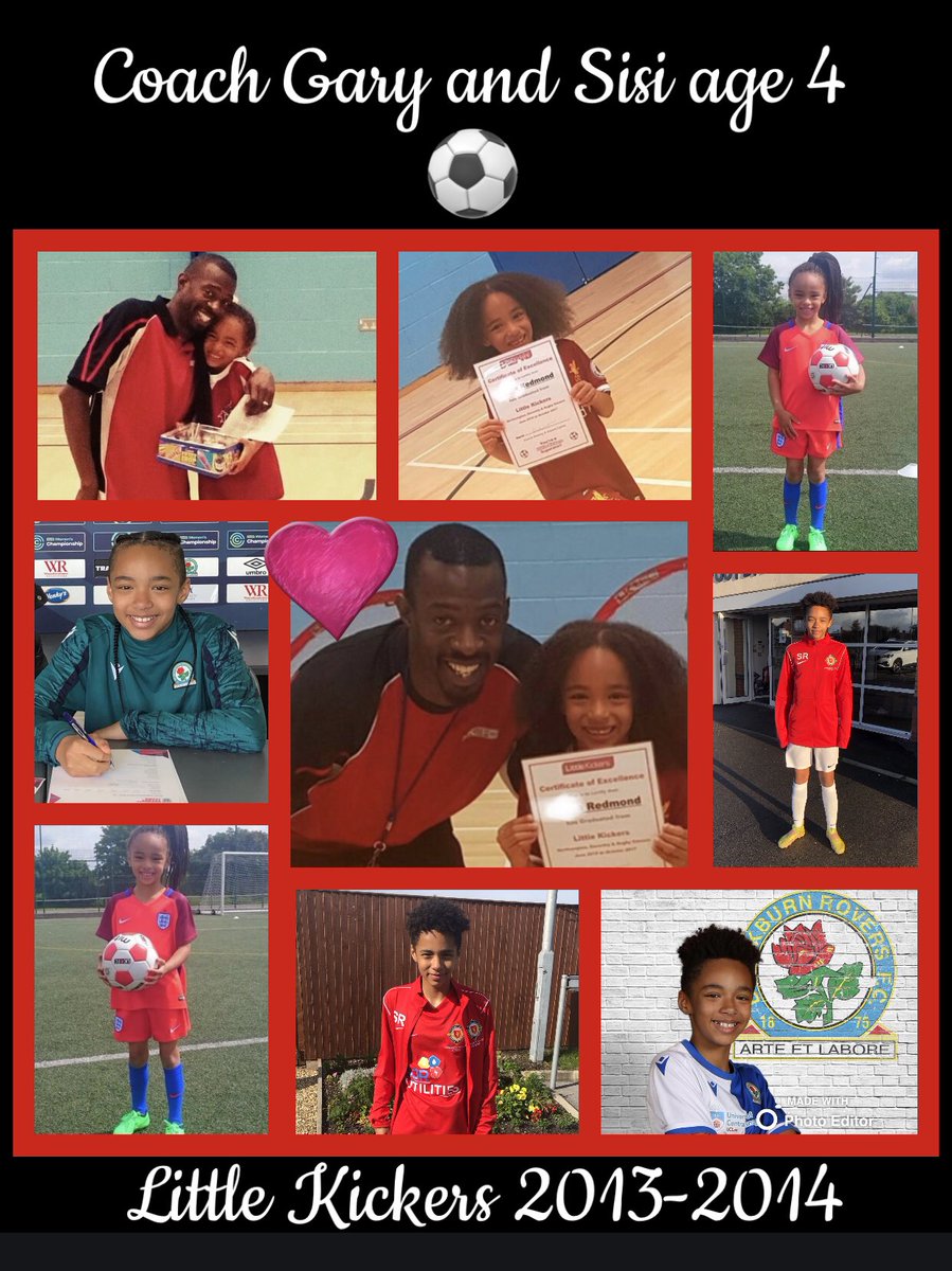 Tbarr78's tweet photo. Sisi aged 4 & Coach Gary. Coach Gary said ‘never give up’ and she didn’t, look at her now aged 11, playing for Blackburn Rovers RTC, playing for her City and she’s now been offered to take part in the Women’s England Talent Pathway Future Lionesses⚽️❤️ #coachgary @LittleKickers https://t.co/yxWXPPjbQi