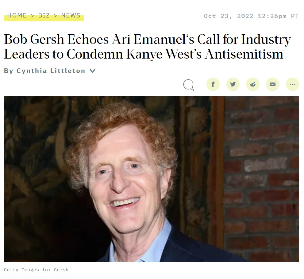Just a couple days ago, Bob Gersh shared some important messages against antisemitism in an interview with <a href="/Variety/">Variety</a>. Check out the full article here: variety.com/2022/biz/news/…