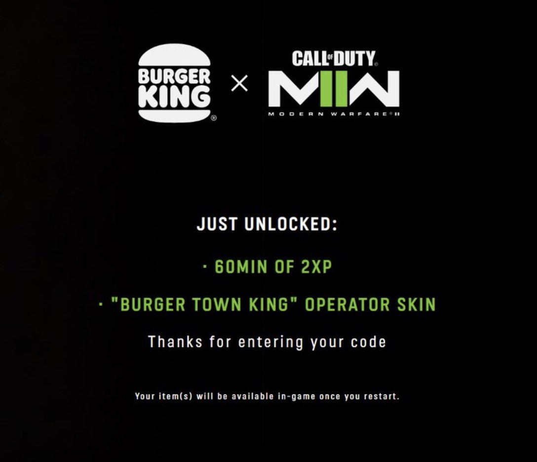 Modern Warfare II: ação do Burger King oferece skin gratuita