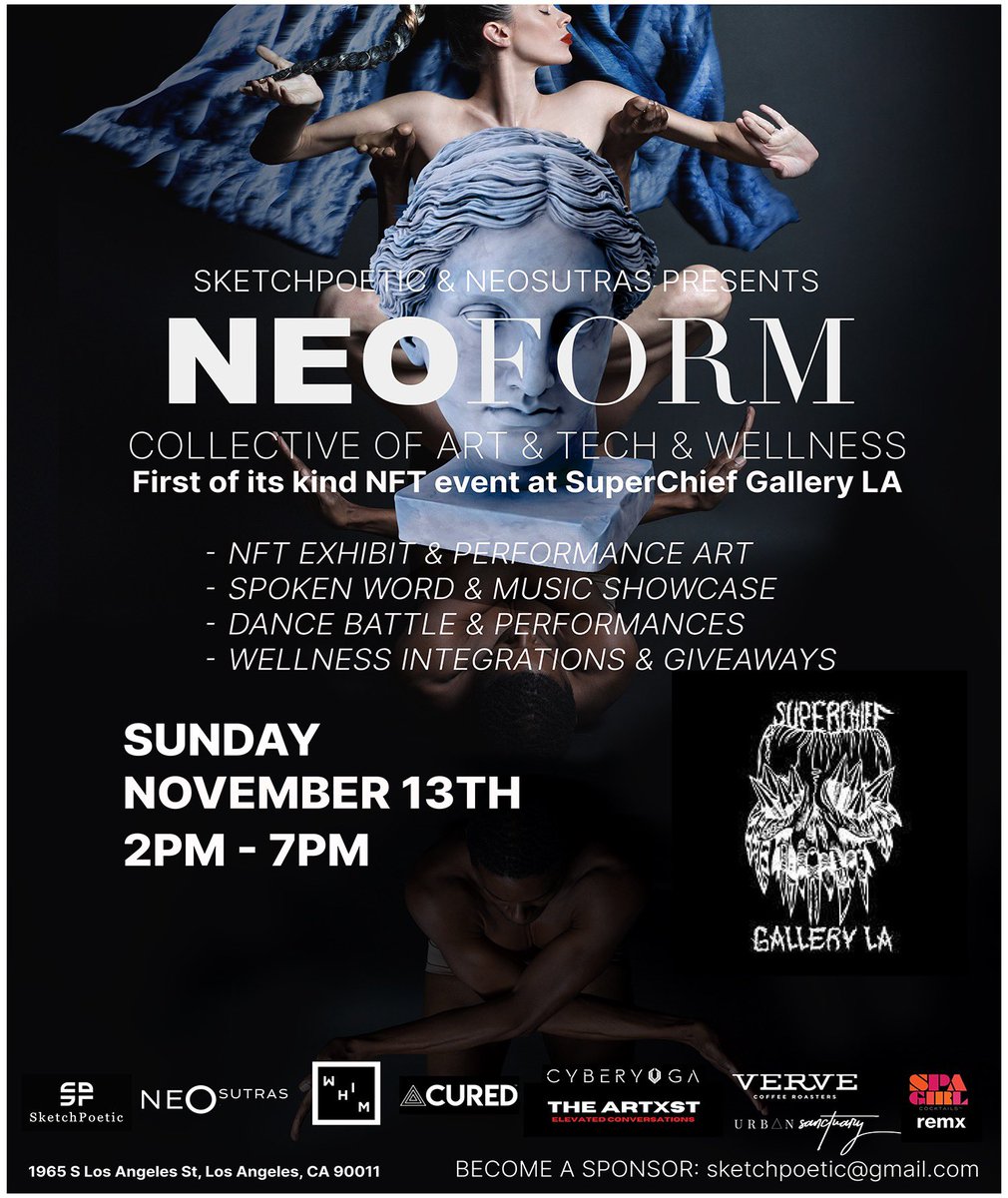 SuperchiefNFT's tweet photo. NeoForm: coming to LA❕

🌀

NeoForm is created to gather and provide a space for our community of artists, collectors, wellness advocates for self-upgrade; learn &amp; present the latest world of art-tech; to exhibit art, live dance &amp; movement showcases

@sheiladarcey + @neosutras https://t.co/kt7OVQDos6