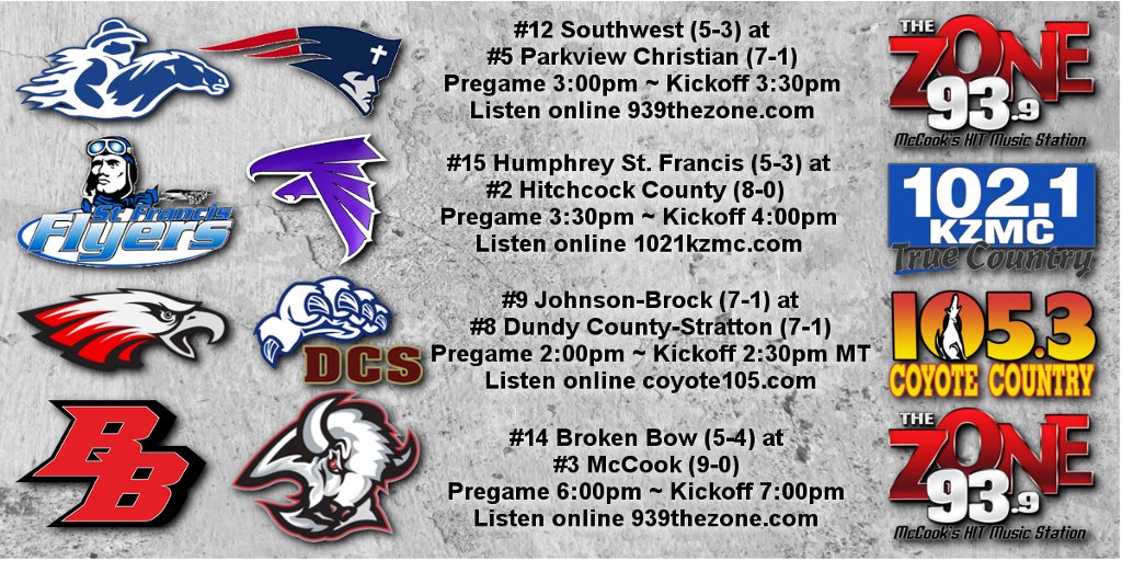🏈The State Playoffs!!🏈
📻93.9 FM <a href="/tbent92/">Trevor Bentley</a>
📻105.3 FM <a href="/sabaumert/">Seth Baumert</a>
📻102.1 FM <a href="/bigpoppaT84/">Trent</a>
📻93.9 FM <a href="/SamKnoll2/">Sam Knoll</a>
#nebpreps #playoffs 
<a href="/c_arterburn/">Coach Arterburn</a> 
<a href="/HitchcockCounty/">Hitchcock County</a>
<a href="/dcstigers/">Dundy County Stratton Schools</a> 
<a href="/MCBisonFootball/">McCook Bison Football</a>