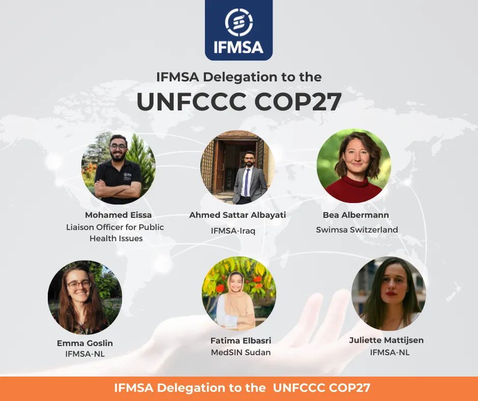 IFMSA's tweet photo. @IFMSA Delegation to #COP27
@UNFCCC @COP27P @MMamdouhEissa https://t.co/K1ckxr61QN