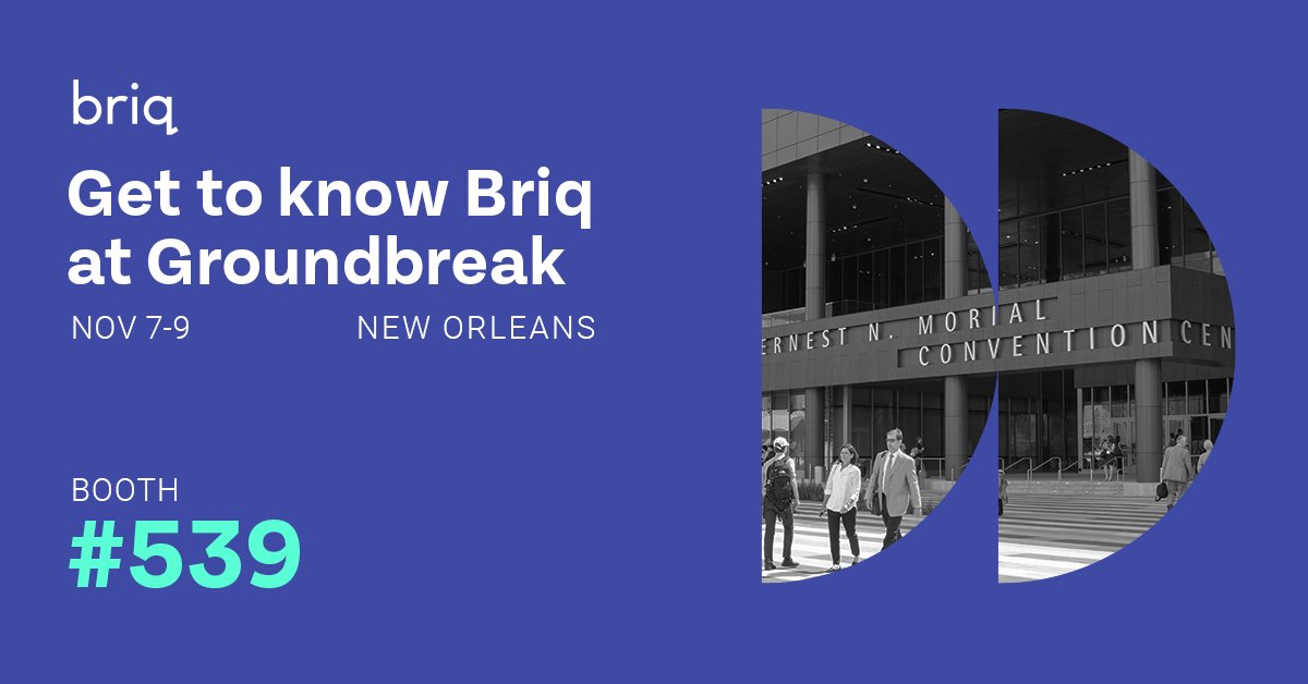 Come meet with us at Groundbreak! Briq will be at Booth #539 ready to show off how our platform can help manage your projects with intelligent automated workflows.

Connect with Julian Gonzalez, Pam Hummel , Rick Walega, or Yousef Areigat, CCM from Briq at the show