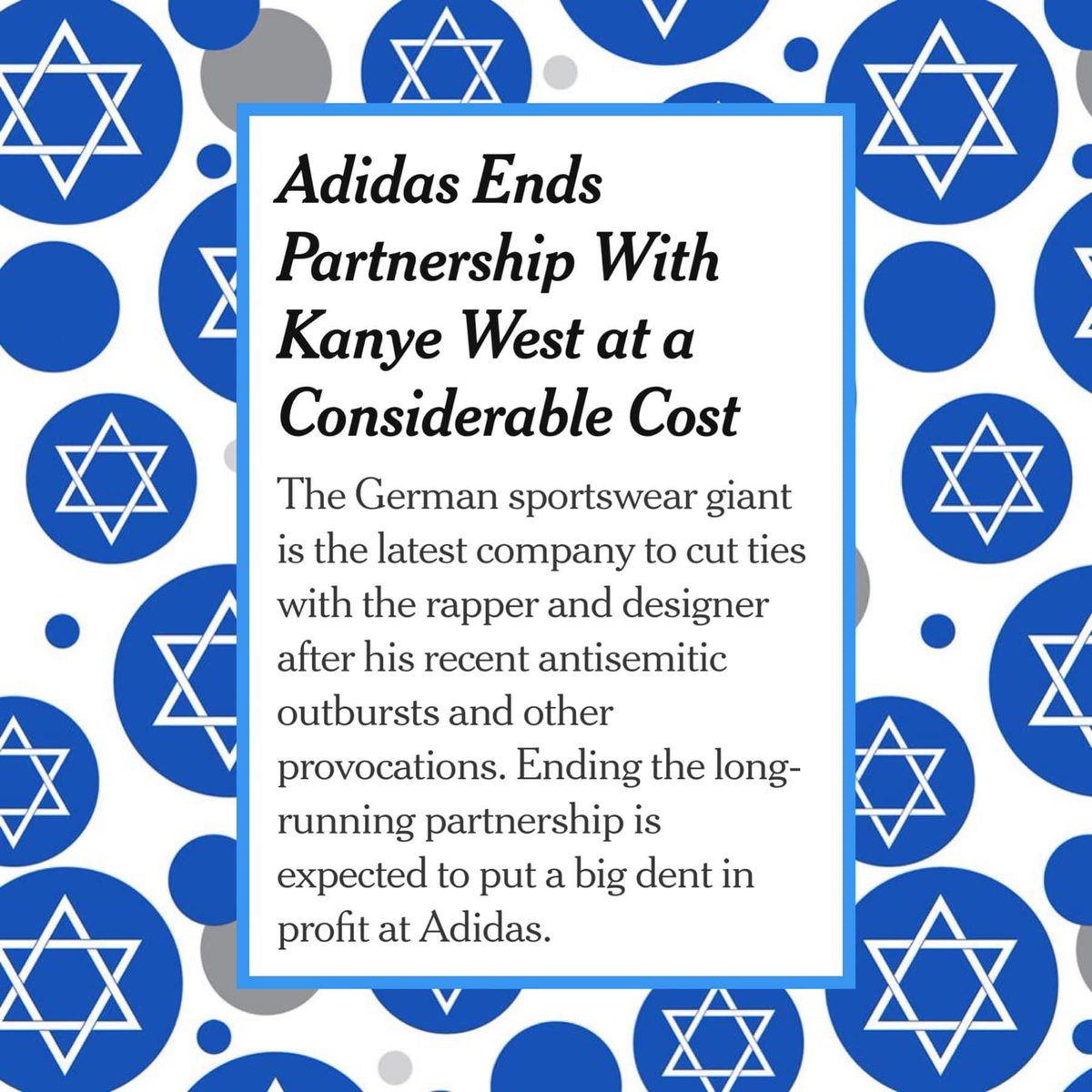 Jen_Boudin's tweet photo. Shalom means peace, hello, and… goodb-YE!!! (See what I did there? 🤭) #goodbYE 

Adidas, TYSM 4 finally shoving “Mr. West” out the door! I hope these measures will erase this mental POS from society! Now, please publicly denounce all hate and acts of antisemitism! @adidas https://t.co/XxKYcji4um