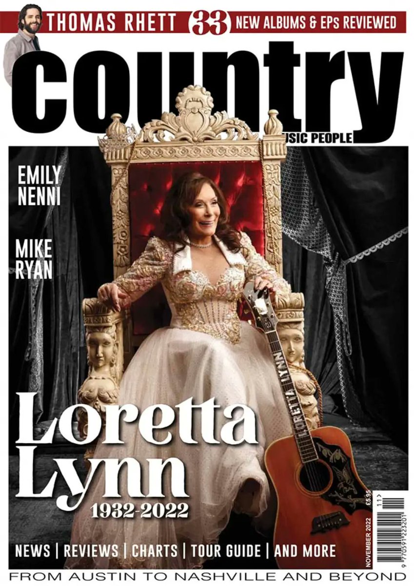 Here's the November cover, folks! Naturally we pay tribute to <a href="/LorettaLynn/">Loretta Lynn</a> in a big way, she was, after all, arguably the most important female artist of all time. We also speak to hitmaker <a href="/ThomasRhett/">Thomas Rhett</a>, honky
tonker Emily Nenni and Texas singer-songwriter Mike Ryan