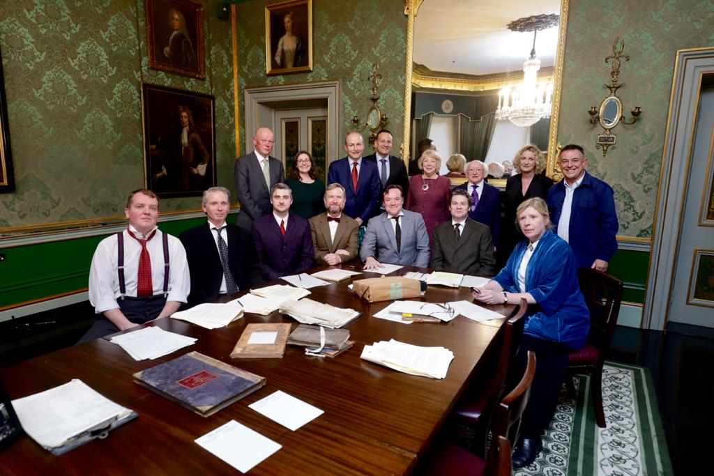 PresidentIRL's tweet photo. President &amp; Sabina Higgins tonight attended a reenactment of the proceedings of the 1922 Constitution Committee held by @NARIreland and @CourtsServiceIE in the Shelbourne Hotel's Constitution Room, marking the centenary of the adoption of the Constitution of the Irish Free State https://t.co/zpBqAdc4xQ