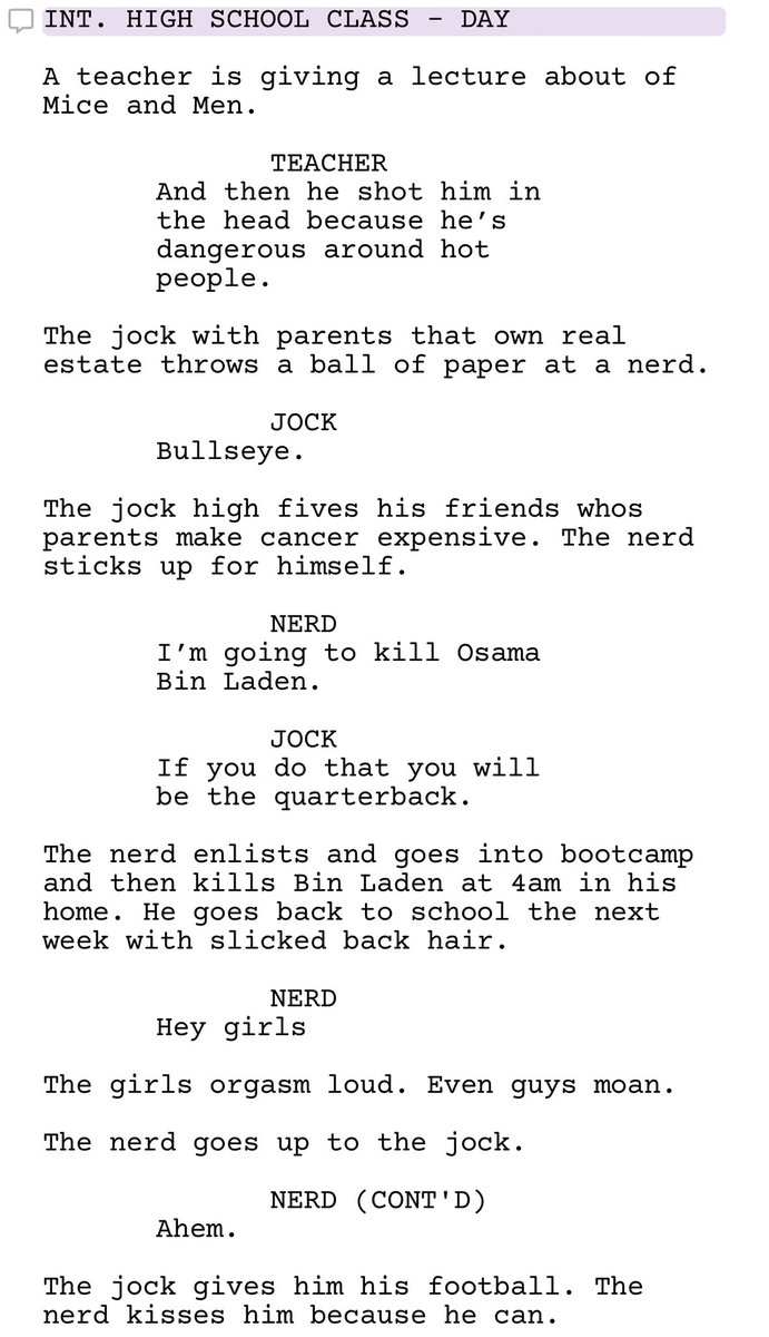 FrazzleMyGimp's tweet photo. In 2015 I worked as a freelance writer and the US Army asked me to make ads targeted towards high schoolers. Here’s some of my scripts that they rejected https://t.co/9EcQW6tnRX