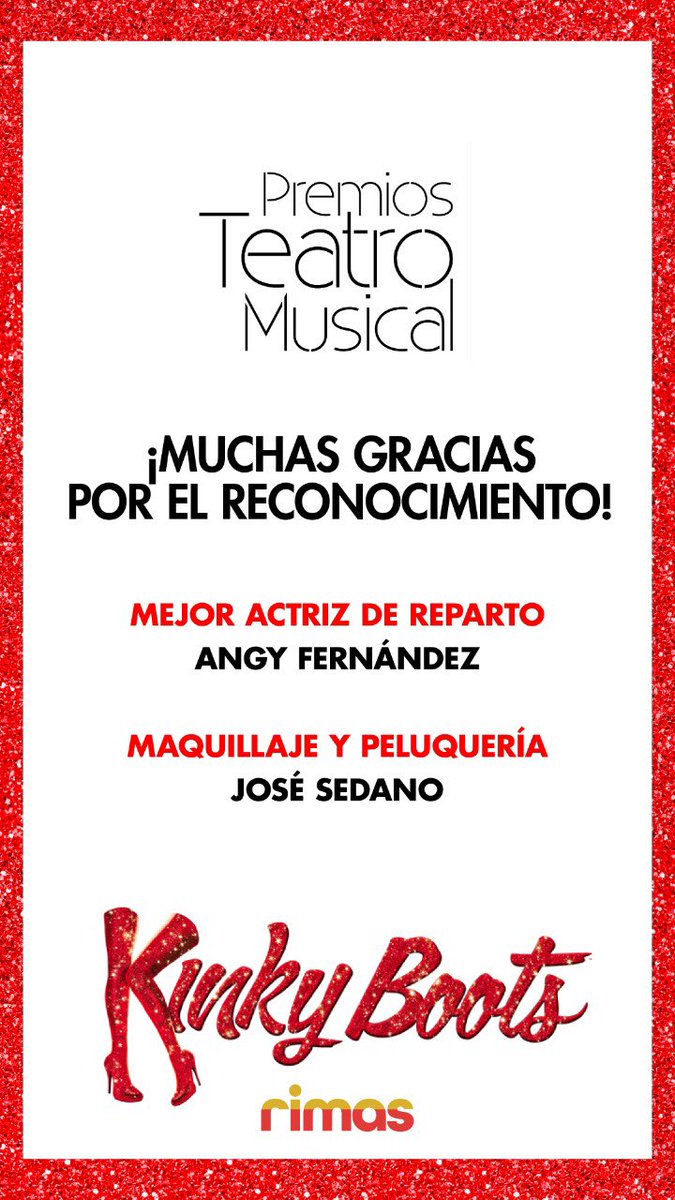 ¡Muchas gracias <a href="/PTMusical/">PremiosTeatroMusical</a> por el reconocimiento!

Felicidades <a href="/AngyFdz/">Angy Fernández</a> y #josesedano por sus respectivos premios 👠

<a href="/pashkus/">Ricky Pashkus</a>