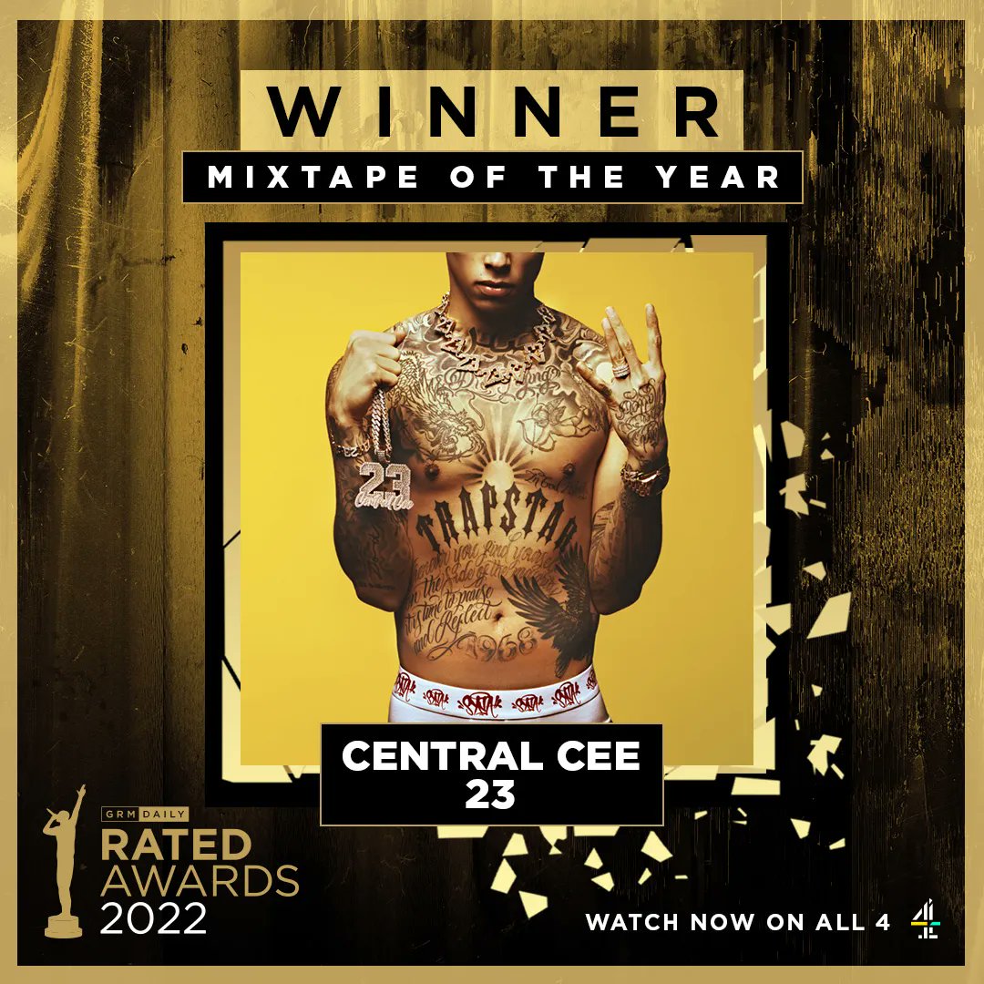 GRMDAILY's tweet photo. 🏆 WINNER: Congratulations to Central Cee on winning the 2022 @RatedAwards ‘Mixtape of the Year’ award for ’23’ 

📱 #RatedAwards https://t.co/RHrT82qBhp