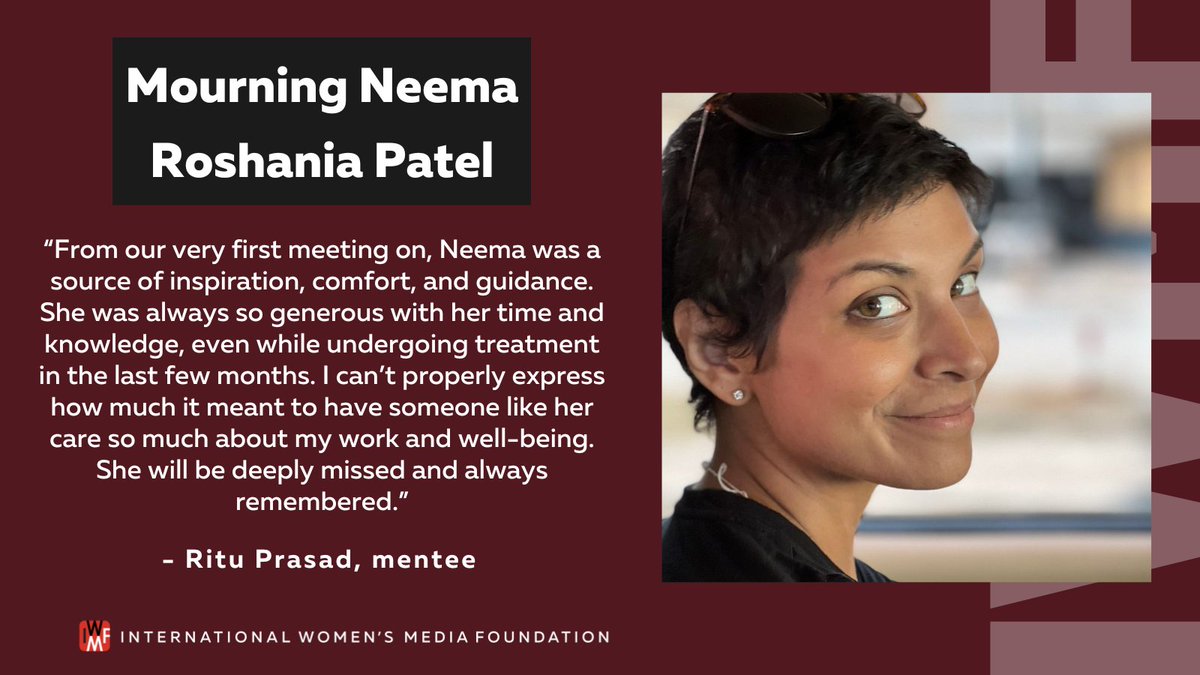 We are mourning the loss of our #GwenIfill Mentor and friend, Neema Roshania Patel. Her commitment to diversifying news will have a long-lasting influence on the industry. We send our deepest condolences to her loved ones. iwmf.org/2022/10/iwmf-m…