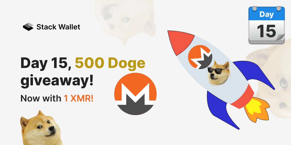 Day 15! Halfway done with our 30 days of doge giveaway. For the rest of the month we're upping the doge/day from 200 to 500! And today we're once again giving 1 #XMR away as well.

Rules slightly different. Like, follow, rt, and post a screenshot of one swap you did in the app!