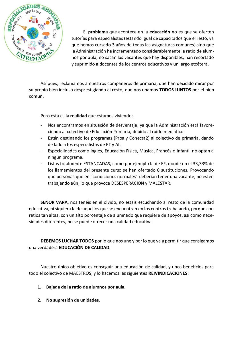 gymPedroMontano's tweet photo. @Junta_Ex #EspecialidadesAhogadas
#EspecialidadesIgualEducacionCalidad
#losEspecialistasTambienSomosMaestros
#laEducacionPublicaSeMuere
@GFVara
@famayaf @luzseijo @Junta_Ex https://t.co/u2k4IBXf4L