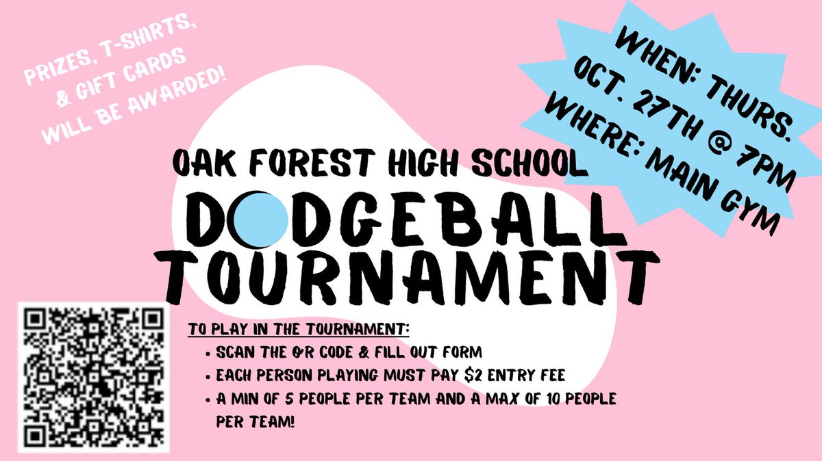 ExperienceOFHS's tweet photo. Bengals, your next challenge is this: sign up for our AWESOME #Dodgeball tournament that’s going down this Thurs at 7pm! Fill out the QR form with your team names. I hear the faculty team has their form filled out already! #TheBengalWay #Dodgem https://t.co/9UmjoNTVfn