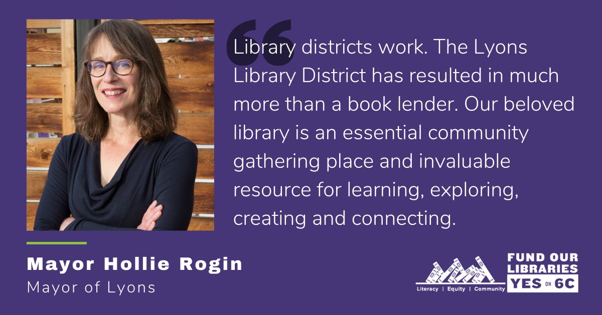 WeLoveBPLibrary's tweet photo. The Town of Lyons in Boulder County has a library district.
We're grateful to have the support and insights of Mayor of Lyons @hollierogin. #FundOurLibraries #YeSon6C https://t.co/xcYhukcMkz