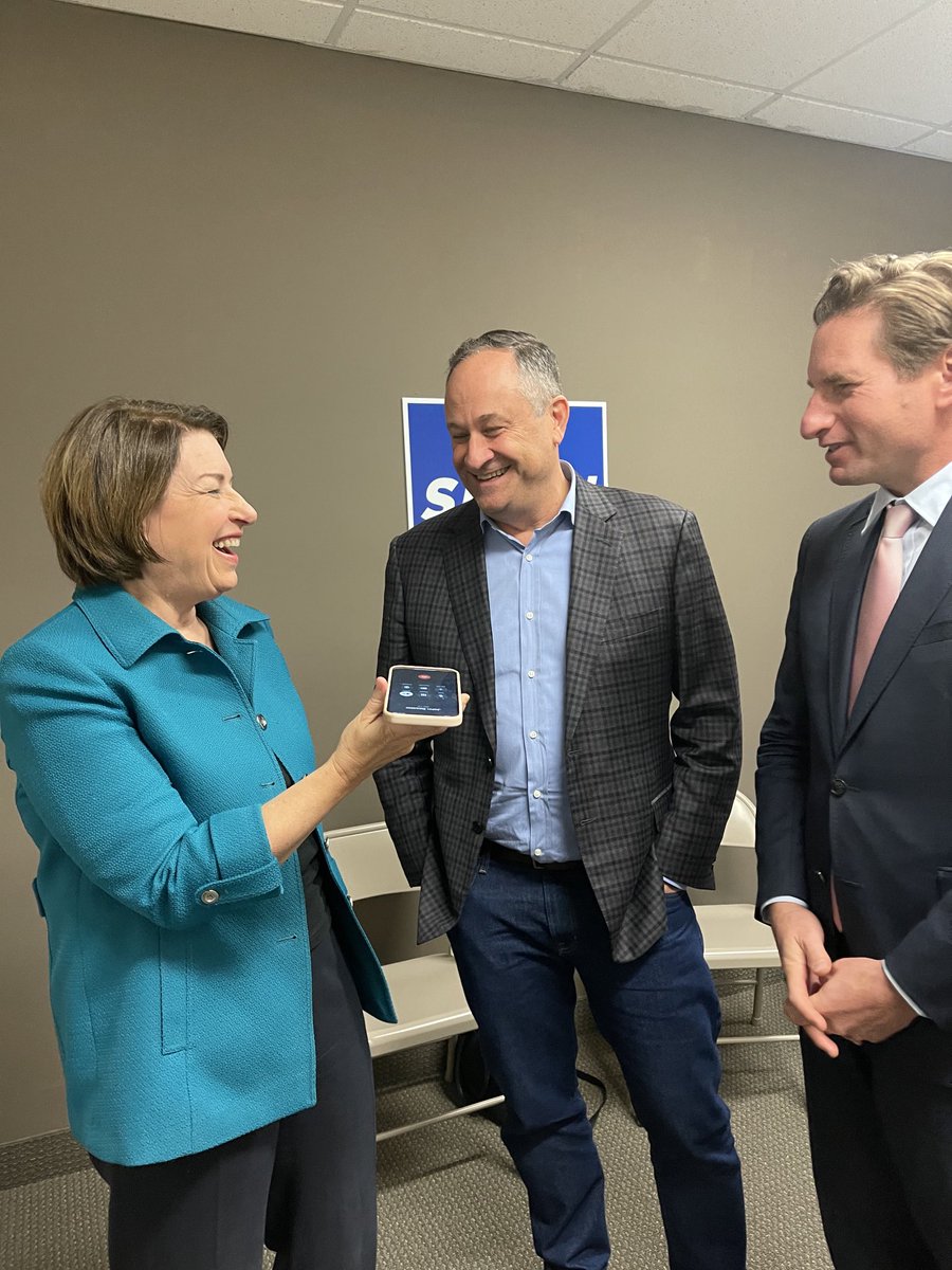 My husband John on the phone to greet the first ⁦Second Gentleman ⁦<a href="/DouglasEmhoff/">Doug Emhoff</a>⁩ in MN today campaigning with <a href="/deanbphillips/">Dean Phillips</a> &amp; many more. 

John &amp; Doug are friends from many trips to Iowa and beyond with @kamalaharris ⁩and me. Here’s to #SupportiveHusbands