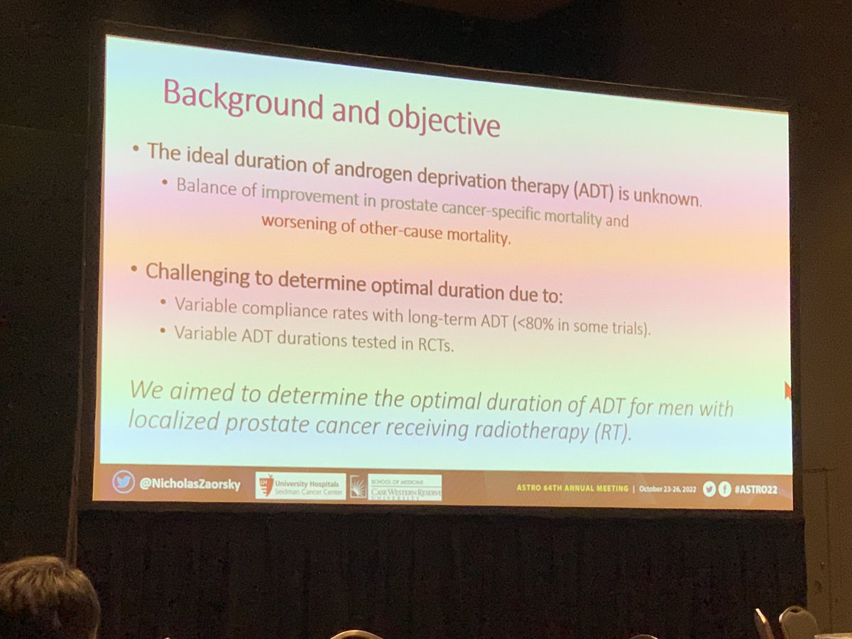 DrSpratticus's tweet photo. @NicholasZaorsky knocking it out of the park #ASTRO22 ! Incredible MARCAP study showing optimal duration of ADT with most of the compliance data from the LT-ADT trials.
Representing @RadoncUh on the big stage! https://t.co/pQxshIDLrh