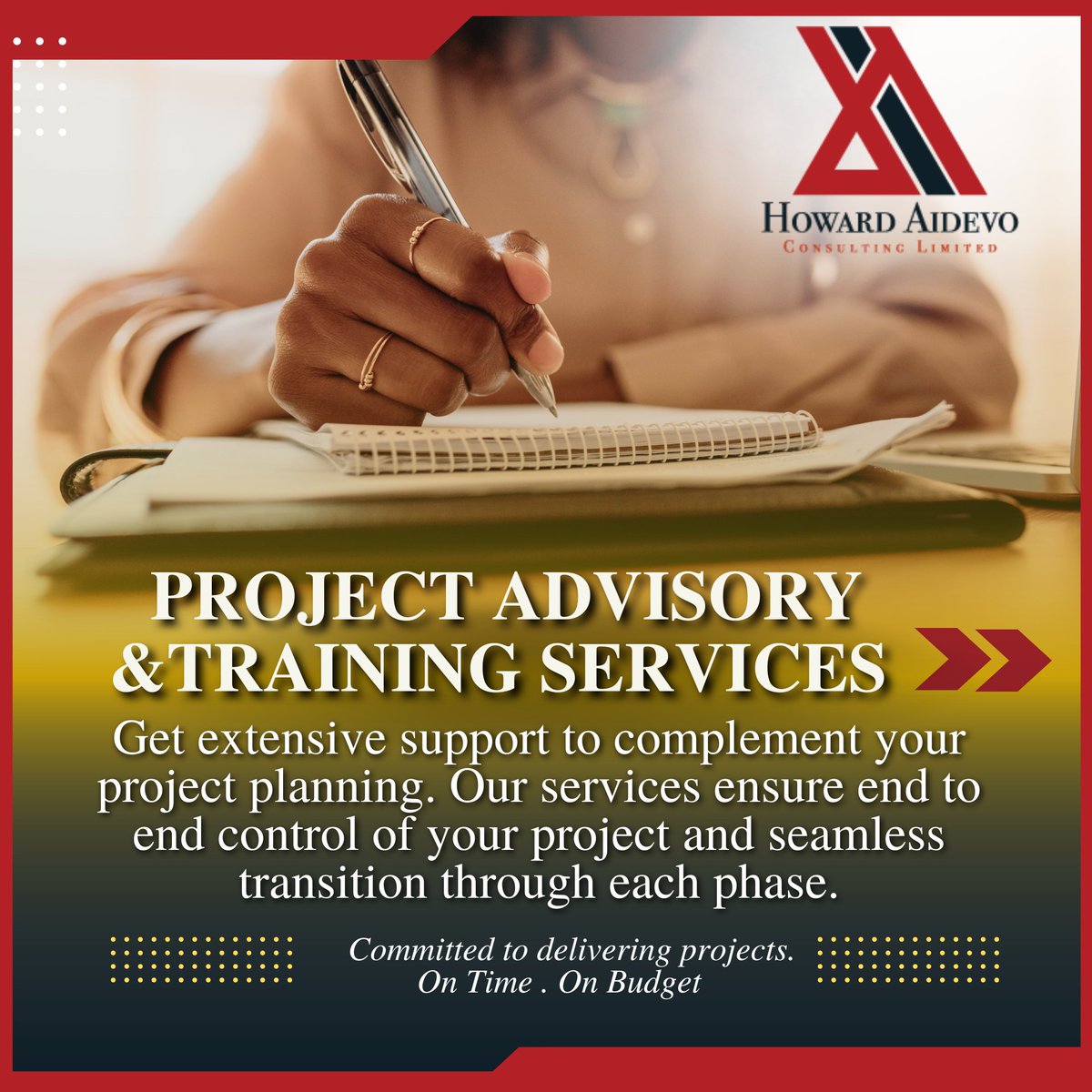 We are the partner you need for your projects. Our commitment is to deliver projects; on time and on budget!  Our Project advisory and training services provide extensive support to complement your project planning.