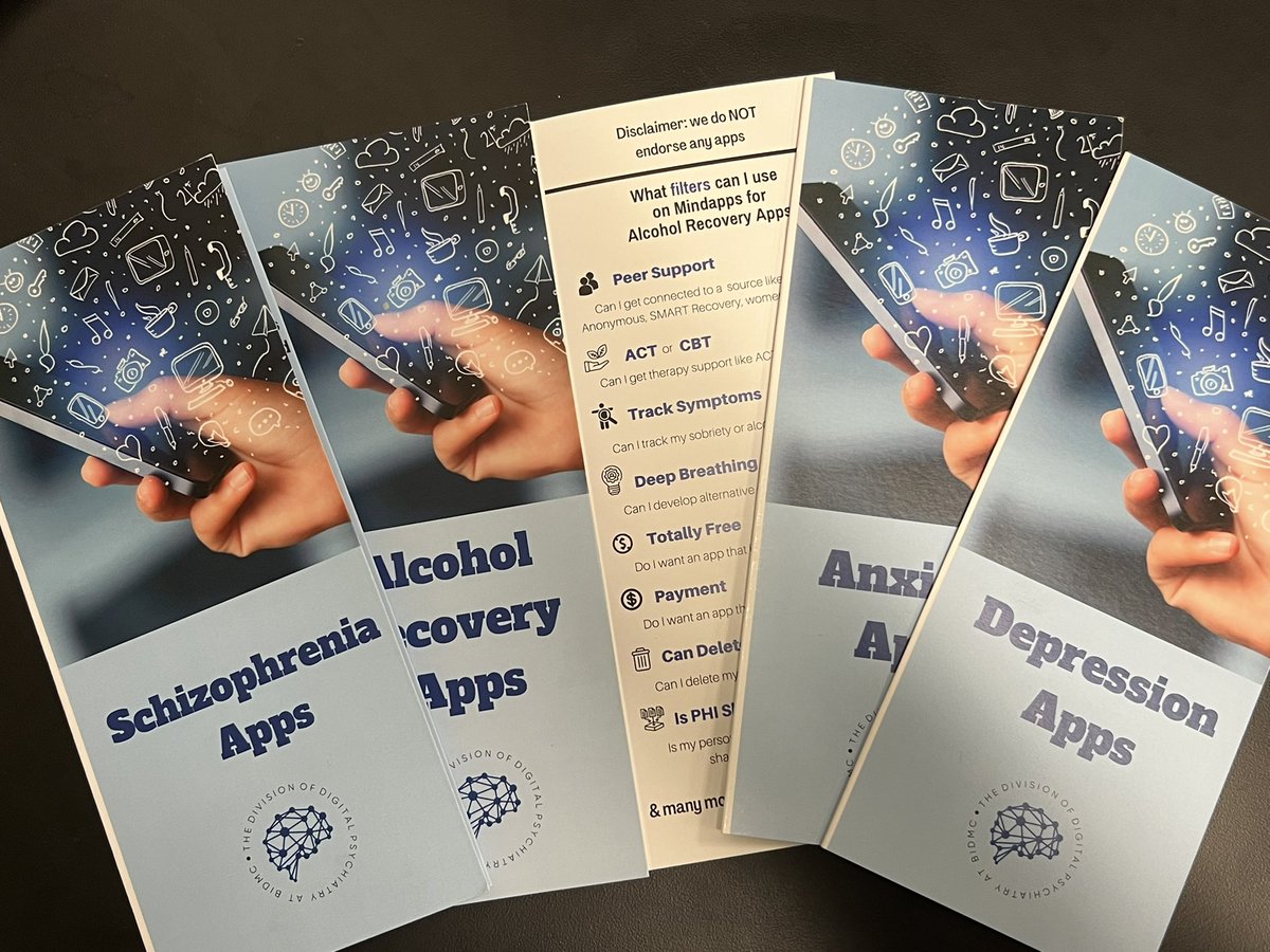 Interested in educating your team, group, or clinic about finding safe and effective #Mentalhealth apps? We have a series of app user facing brochures we can email or mail for free about using mindapps.org . Please reach out if interested!