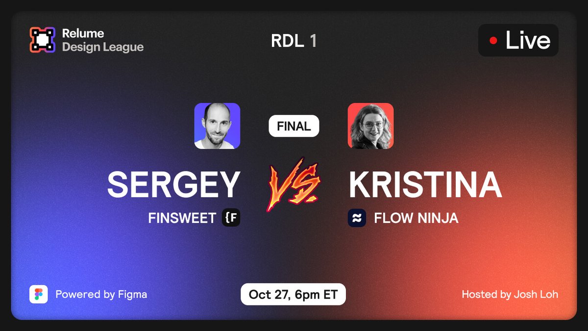 The FINAL of RDL 1 is this Thursday 6pm ET 🏆 🔵 @Stanchev14 (@thatsfinsweet) vs 🔴 @kika_ivanovic (flow.ninja) 1st Place wins: 💵 $2k 🪙 RDL NFT Coin - Designed by dribbble.com/subexit Who will be the first RDL Champ? Set reminder 👉 bit.ly/3eZvRkW