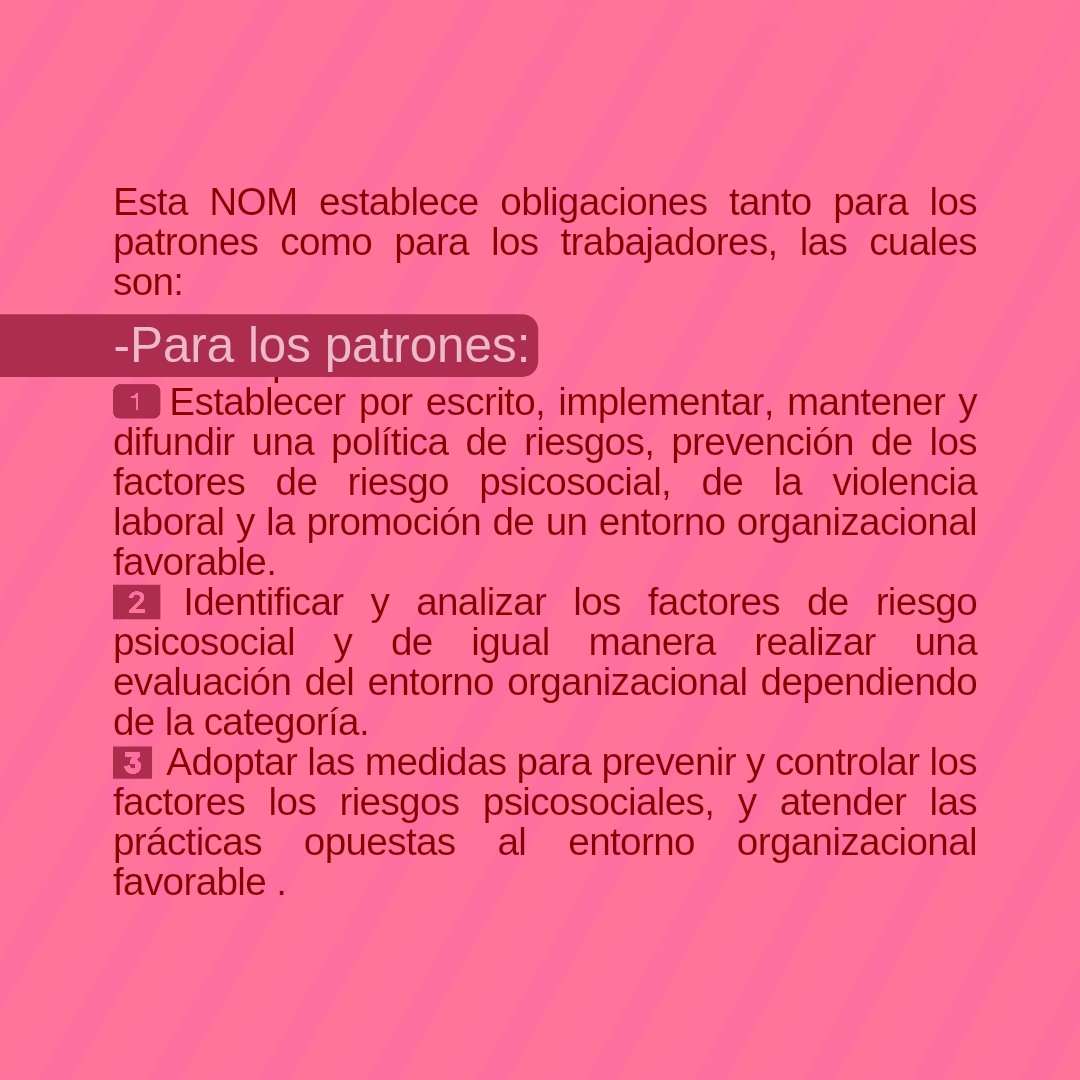 serend_bts's tweet photo. Recordemos que las NOM tienen como objetivo establecer reglas, especificaciones, características; que serán aplicadas a productos o servicios.
Partiendo de esto, hablaremos de la NOM-035, que esta dirigida al ámbito laboral.
#Serendipity_Legal ⚖️
 #PERSONA🕊️ #DerechoParaTodos💜 https://t.co/QTeWnUEmfI
