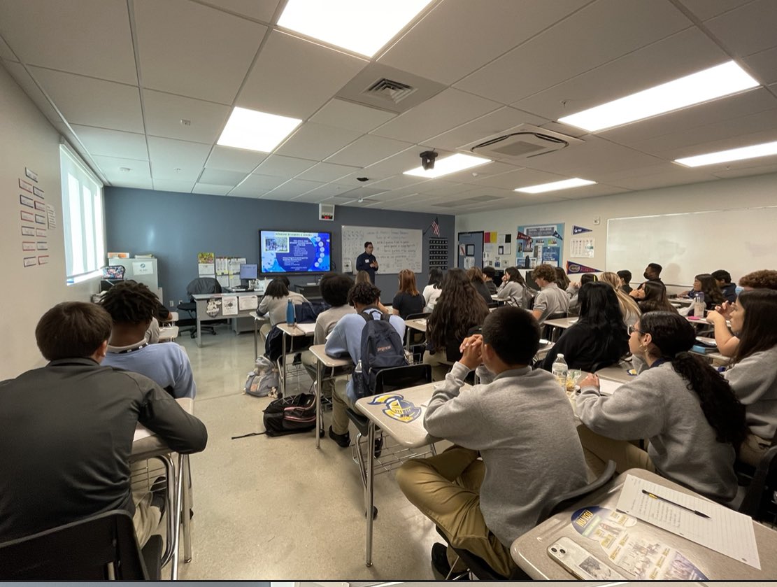 NeumannUniv's tweet photo. Neumann Admissions has been on the road, grinding all fall. Shout out to David Alvarez for sharing the Neumann story to students in Miami, Florida at Somerset Academy. https://t.co/NE4x4YF8DY